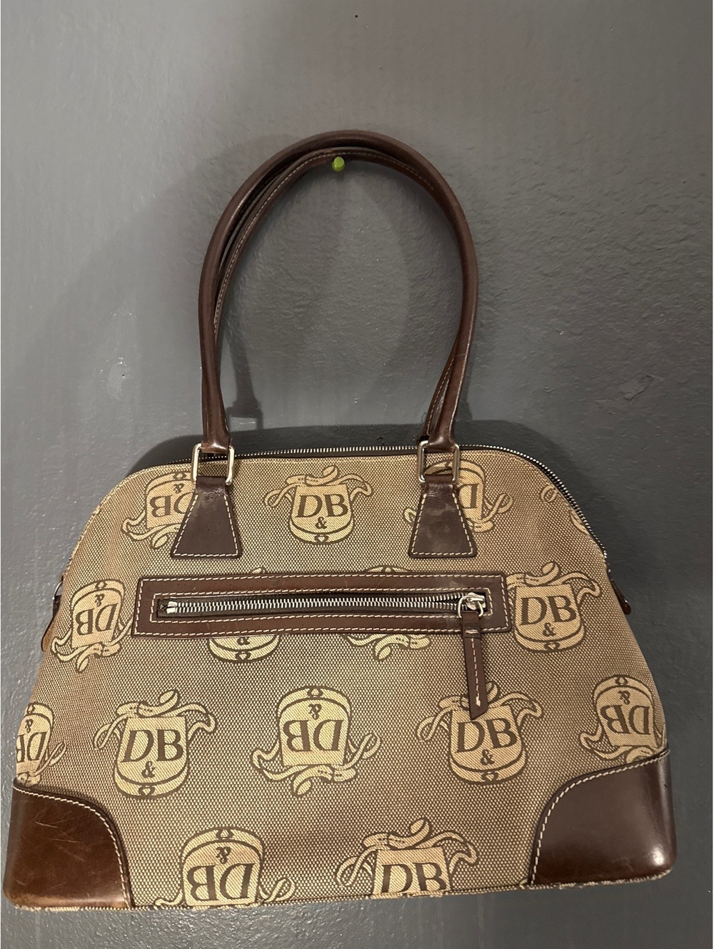 Dooney & Bourke DB Logo Canvas and Leather Satchel Handbag